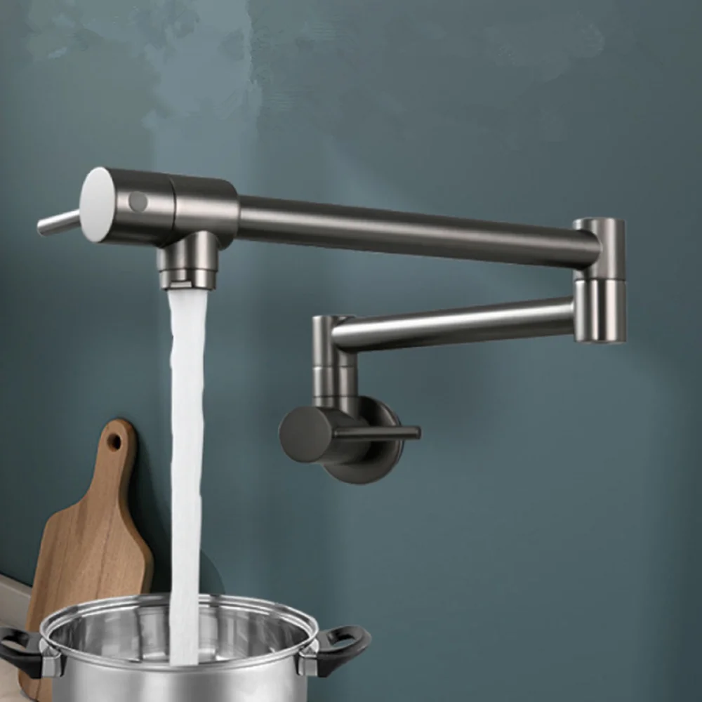 

Rose Gold Water Cold Pot Filler Faucet Wall Mounted Foldable Kitchen Faucet Grey Sink Tap Rotating Folding Spout Brushed Gold