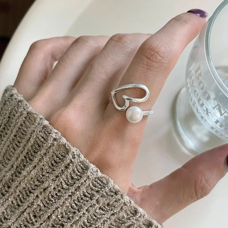 

VENTFILLE 925 Sterling Silve Love Heart Ring for Women Girl Gift Line Pearl Korean Sweet Jewelry Birthday Gift Dropshipping