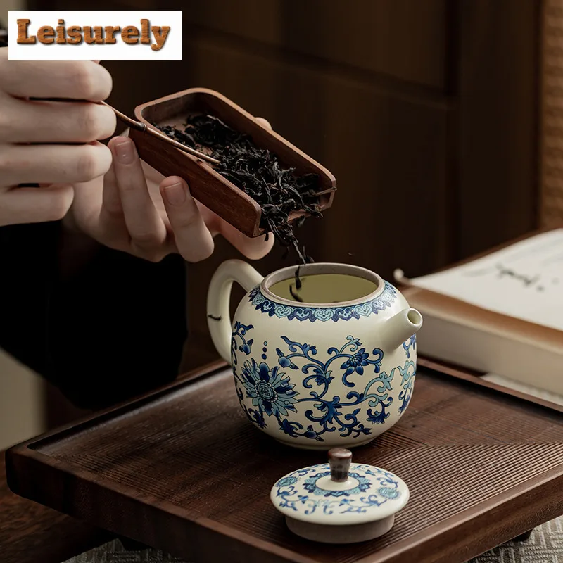 230 مللي الصينية المباركة الأزرق والأبيض إبريق الشاي بوتيك رو فرن وعاء صانع الشاي غلاية مع فلتر الشاي الصيني تشا لوازم الحرفية