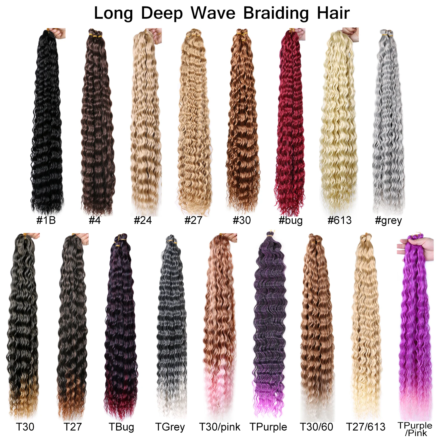 Ocean Wave Crochet Hair Extensions pour femmes noires, Tressage synthétique, Cheveux bouclés, Long, Deep Wave, 32 po, 3 paquets