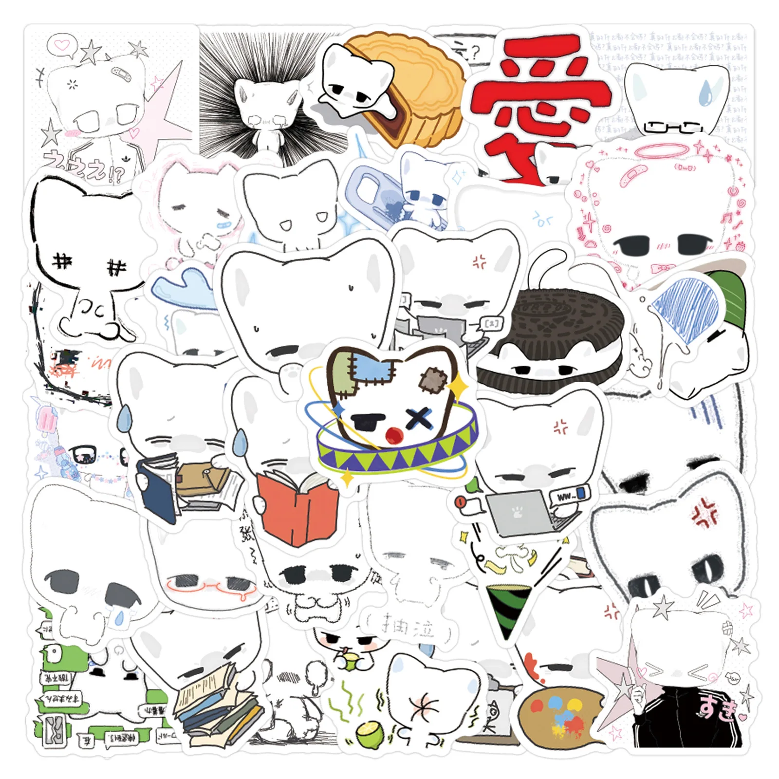 80 Stück Niedliche Weiße Katzen-Aufkleber Cartoon PVC-Sticker DIY Dekoration Wasserfest Skateboard Gepäck Handy Kühlschrank Geschenke