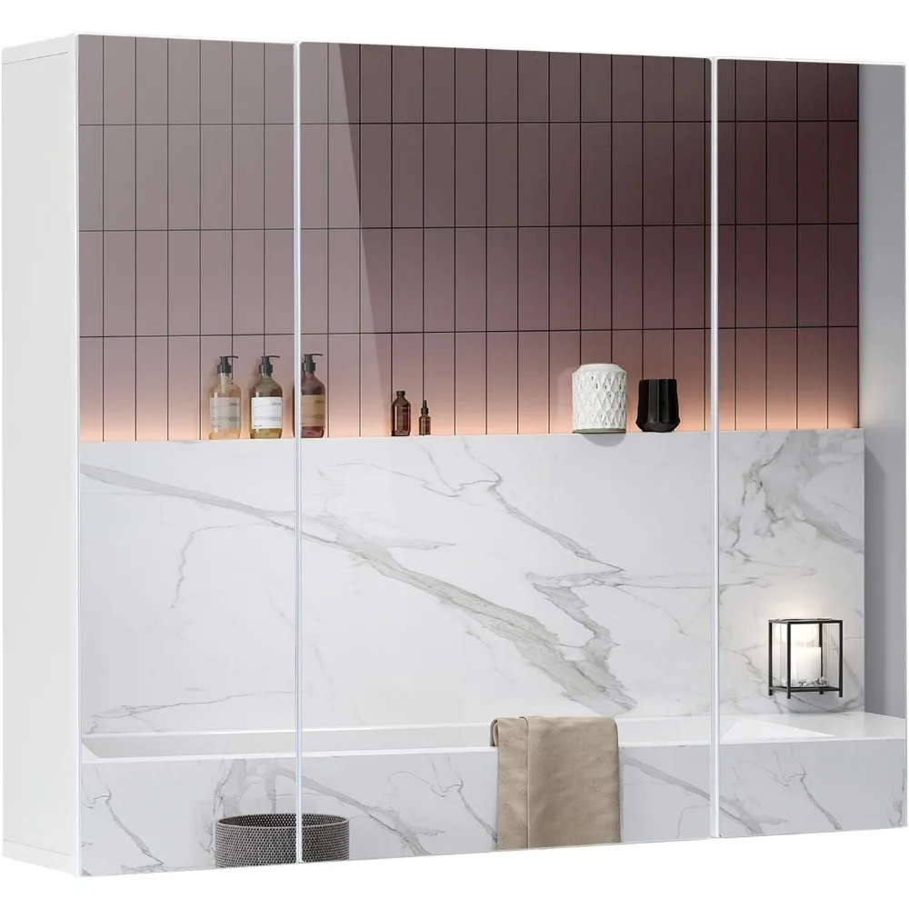 Medicine Cabinet Bathroom Mirror Cabinet with 3 Door Bathroom Wall Cabinet with Mirror Wall Mirror Storage Shelf