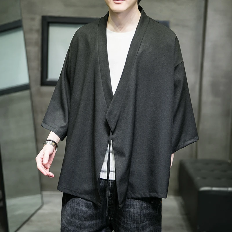 M-5XL Plus Size Japanese Yukata Kimono Man Cardigan Harajuku Woman Plain Color Female Black Streetwear White Beach Shirt XXXXXL