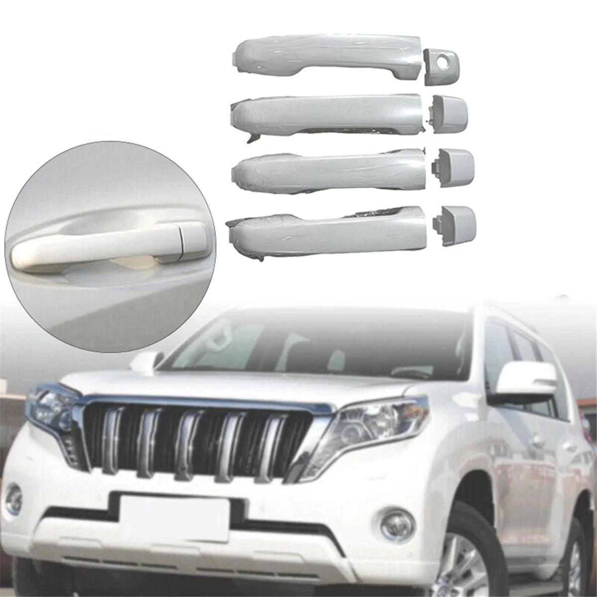 1Set 4 Door Handle 69211-60090 for Toyota 4Runner Lexus GX460 Land Cruiser 2010-2018 Outside Exterior Door Handle White