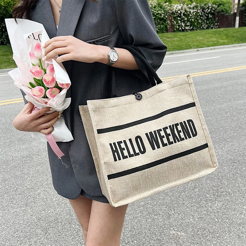 Polarshe Customized Canvas Tote Bag Linen Textured Handbag Personalized Gift Bag for Women ,Wedding,Beach,Work,Travel,Daily Use