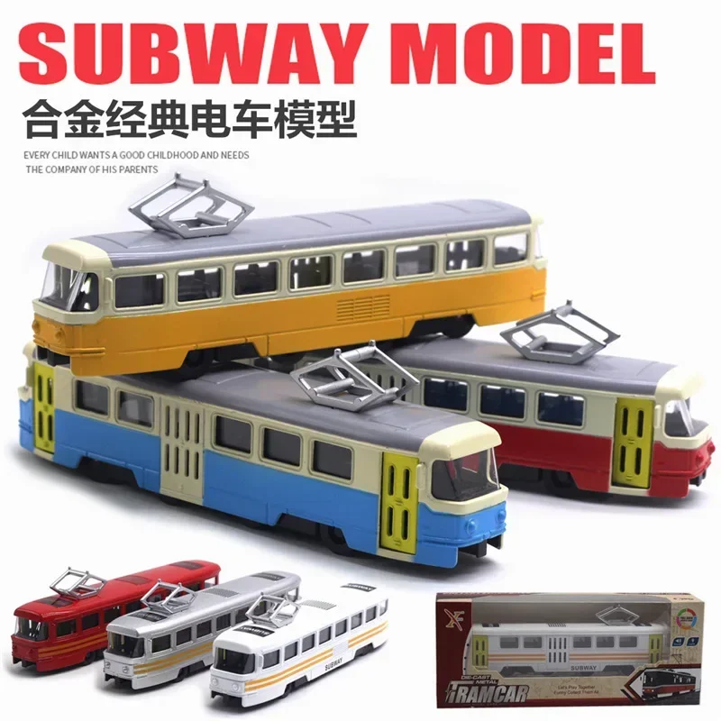 1:90 alloy tram model, lighting, music, door opening, subway toy, bus, car model, children's toy