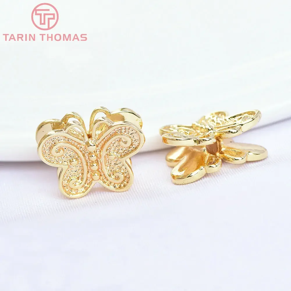 (1838)4PCS 11x13MM 24K Champagne Gold Color Plated Brass Butterfly Spacer Beads Bracelet Beads High Quality  Jewelry Accessories