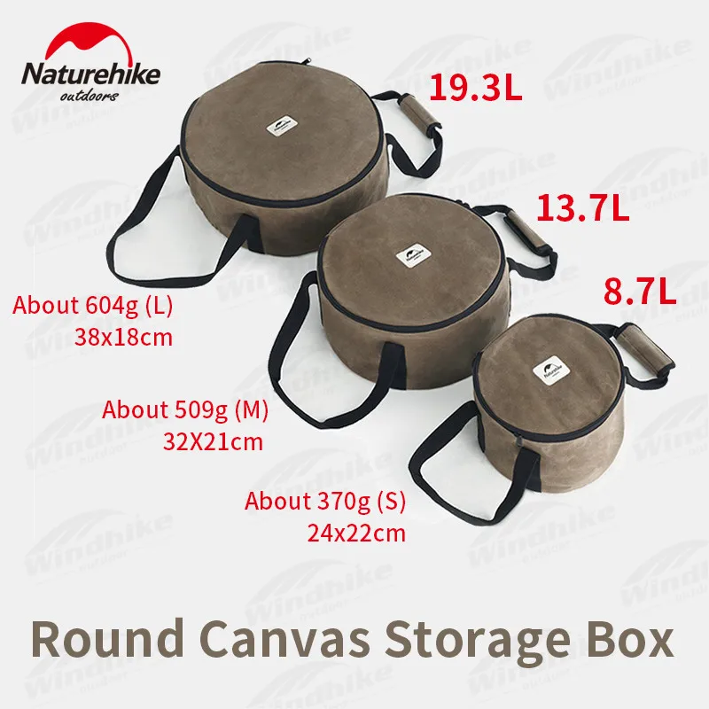 Naturehike Canvas Round Storage Dag 8L-19L Picnic Sundries Bag Ultralight Portable Stable Camping Accessories Storage Box 3 Size