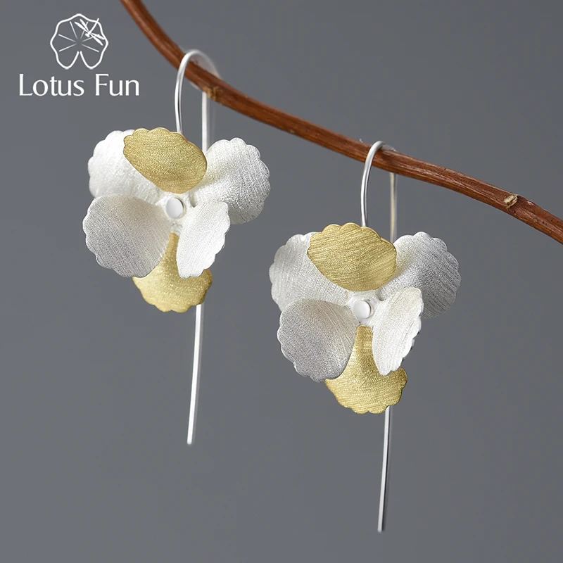 lotus fun longo pendurado incomum elegante flor balancar brincos para presente feminino real 925 prata esterlina festa luxo joias finas 01