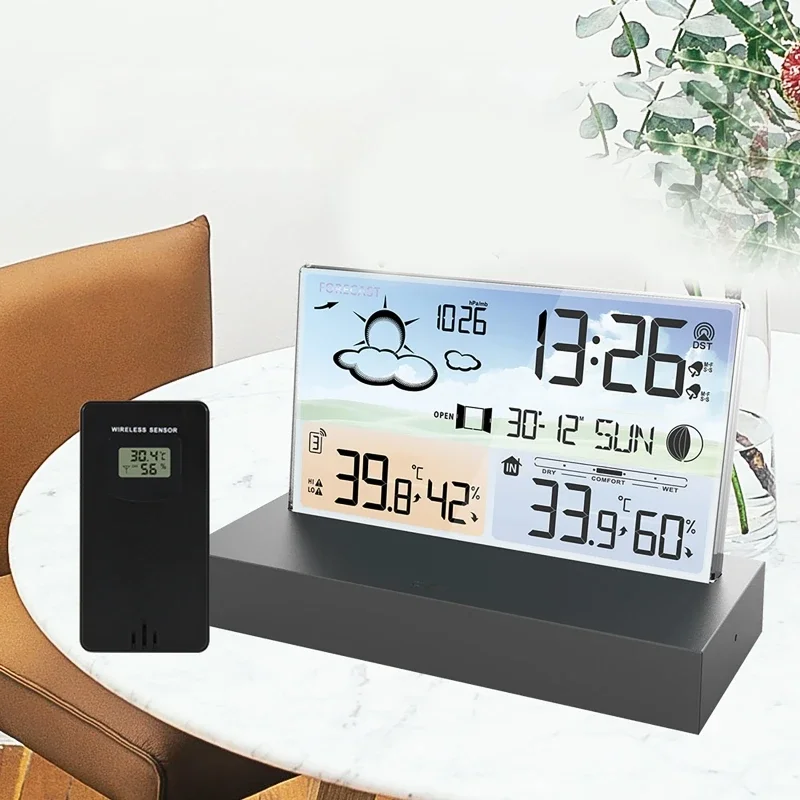 New Transparent Weather Station Glass Colour Screen Thermometer Hygrometer Digital Temperature Humidity Monitor Weather Forecast