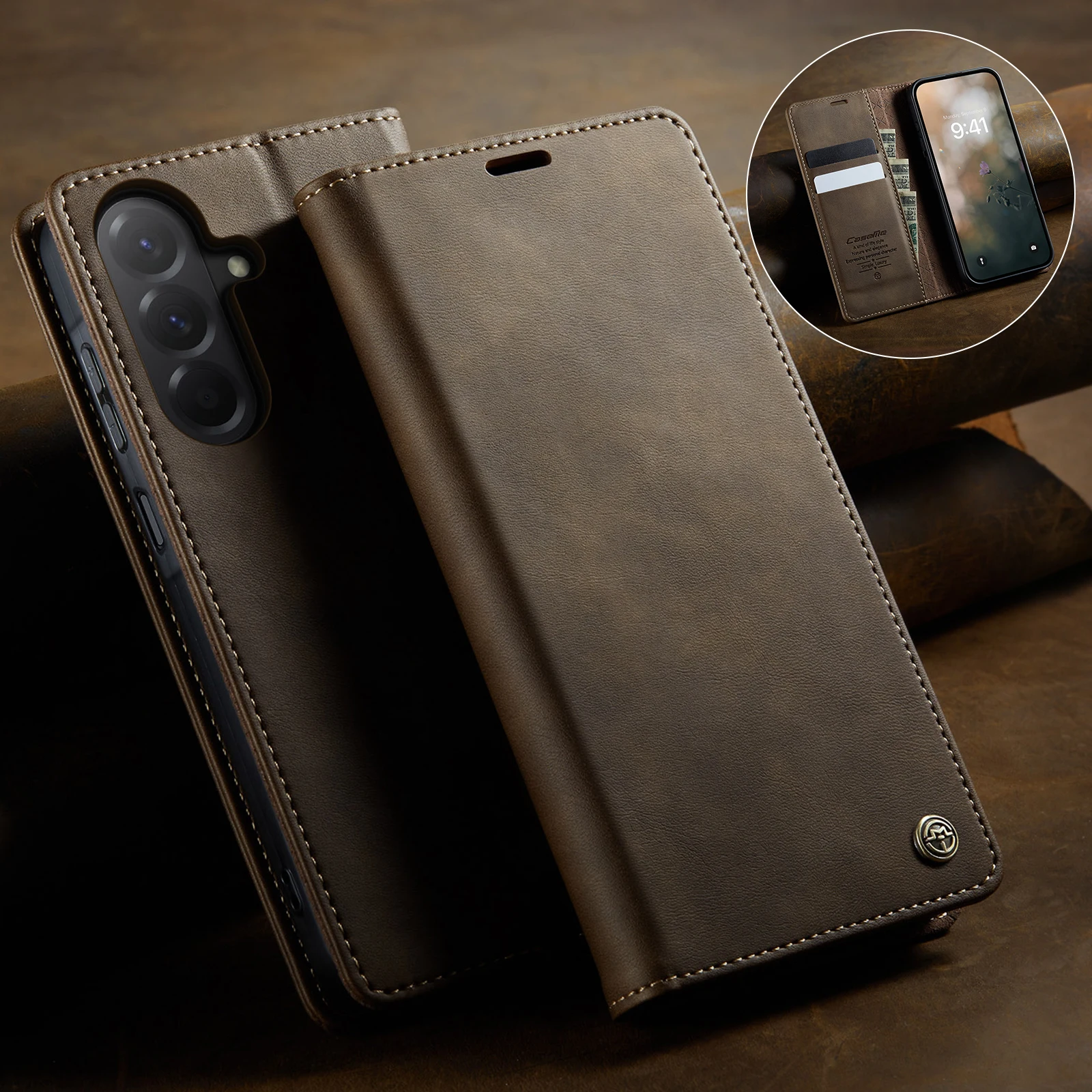 

A17, CaseMe-033 Luxury Protect Leather Case For Samsung Galaxy A17 Book Style Side Buckle Wallet Card Holder Cover Magnetic Flip