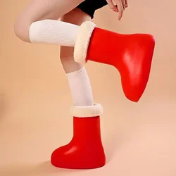 2024 Astro Boy Plus Velvet The Same Style Red Boots High Top Round Toe Wear Mid-calf Rain Boots Thicken Water Proof Fashion Gift