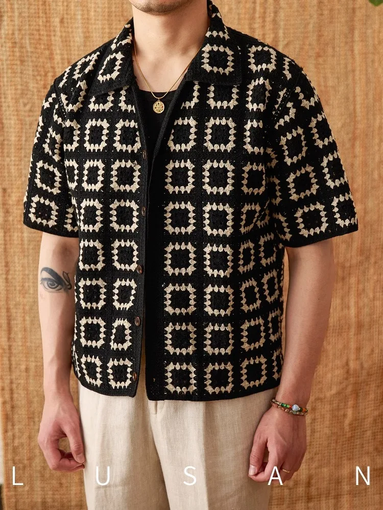 

Men's Knit Short Sleeve Cardigan - Summer Lightweight Oversized Vacation Shirt One-Piece Casual Top