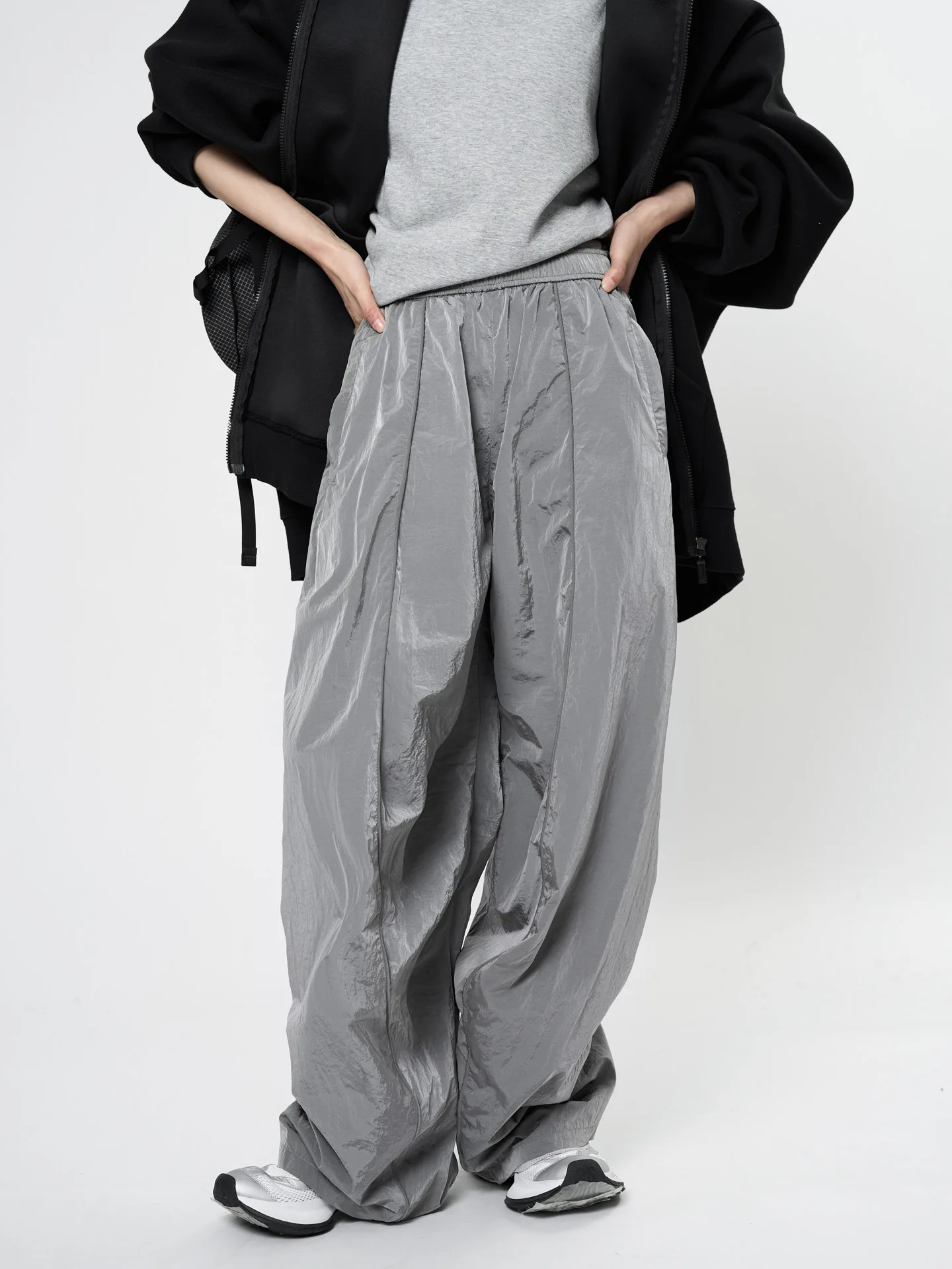 

Spring and Autumn Women's Casual Solid Color High Waist Loose Wide Leg Pants