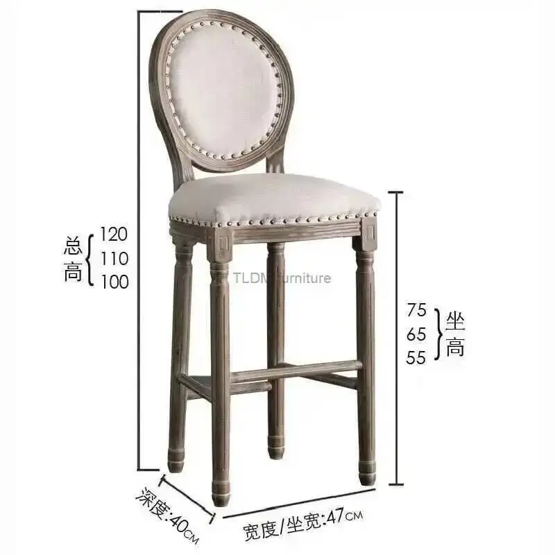 

Furniture Antique Bar Bar American Stools Home Solid Wood Bar Chairs European Retro Backrest High Chair Villa Chair for Kitchen