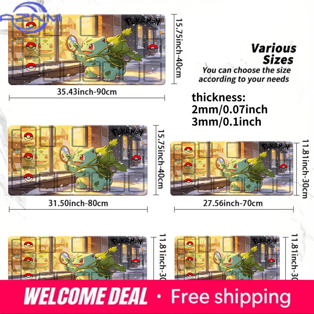 Anime Pokemon Bulbasaur Winter Street Mirror TCG Playmat Large Gaming Mouse Pad Desk Mat