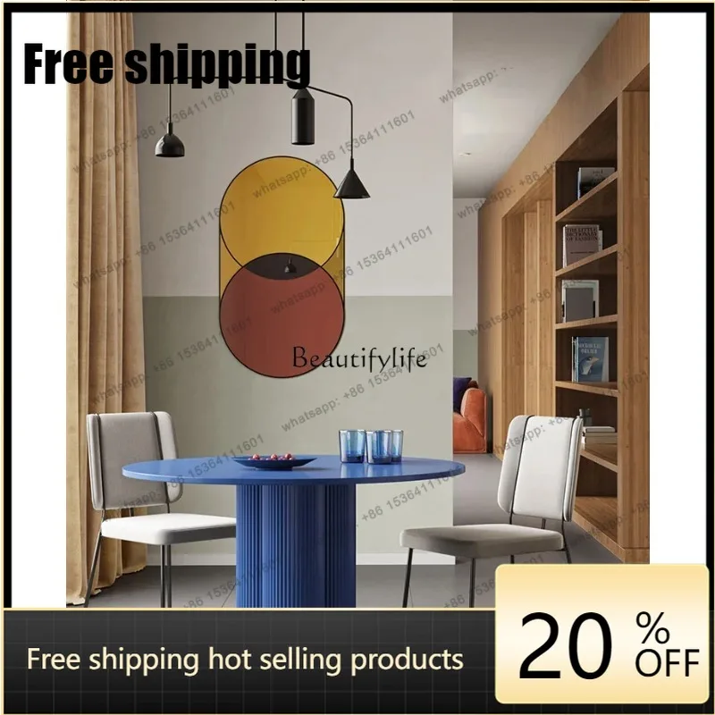 HJ Nordic solid wood round table Italian simple negotiation rock slab coffee household dining table