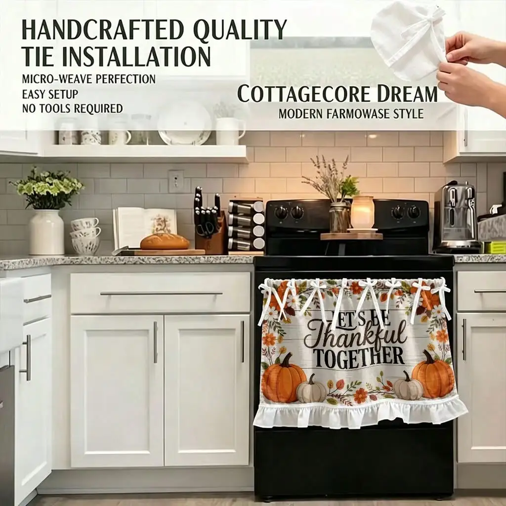 2D Flat, 1pc Farmhouse Fall Harvest Kitchen Stove Oven Valance, Let S Be Thankful Together Autumn Home Decor Curtain for Dishwasher Microwaves Cabinet Kitchen Sink, Festival Gift, Makes a Great Addition to Thanksgiving Family Gather