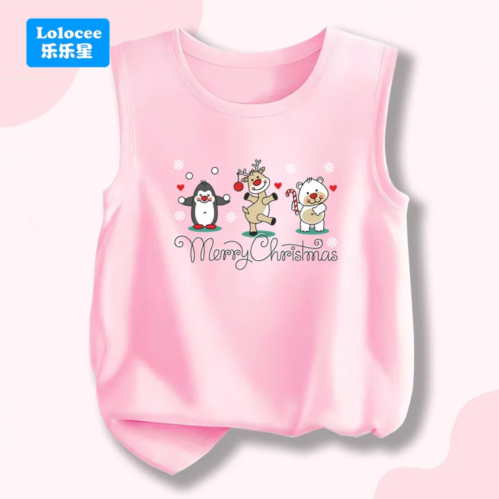 Girls' Summer Singlet Cute Christmas Animals Crew Neck Cartoon Print Tank Top Sleeveless Loose Merry Christmas Vest SDDW1