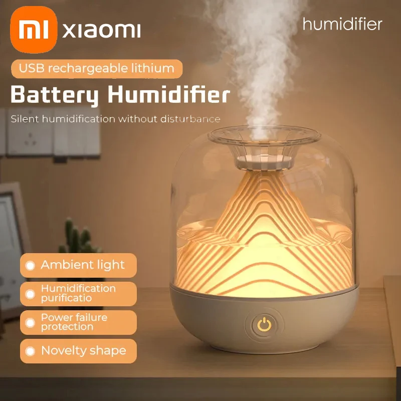 เครื่องเพิ่มความชื้นในอากาศ Xiaomi 2024เครื่องเพิ่มความชื้นในอากาศพร้อมไฟ LED กลางคืนชาร์จไฟ USB แบบพกพาได้สำหรับบ้านสำนักงาน