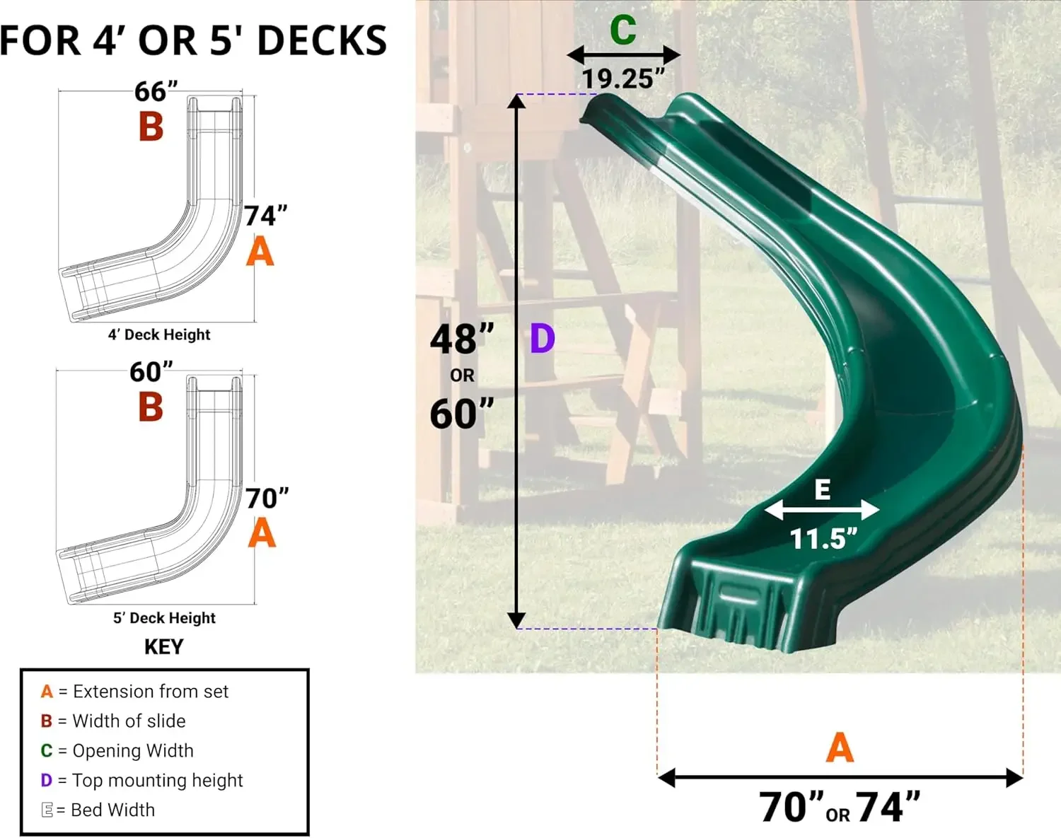 WS 8338 Side Winder Curved Plastic Slide for 4' Decks with Safety Handles, Green