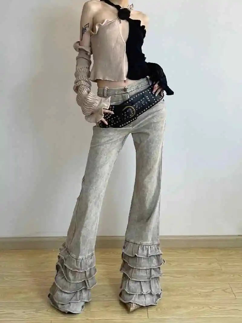 

Коричневые женские джинсы с высокой талией, винтажные прямые летние классические джинсовые брюки Y2K, уличная одежда, американские широкие мешковатые джинсовые брюки