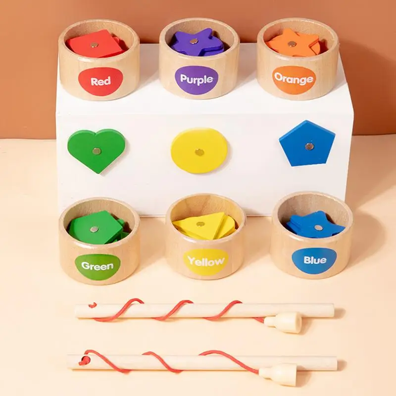 Wooden Magnetic Fishing Game Matching Puzzle Fishing Game Preschool Learning Wooden Fishing Game Puzzle For Boys Girls