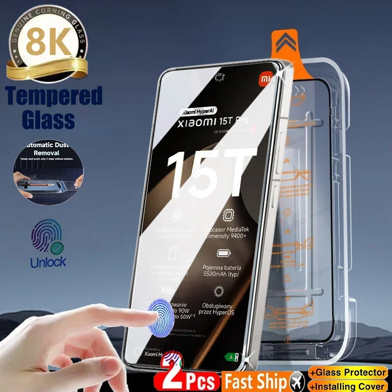 

2PCS Ultra HD 8K Tempered Glass For Xiaomi 15T Pro 14T 12T 13 Screen Protector For Xiaomi 17 Pro Max Easy Install AutoDust Box