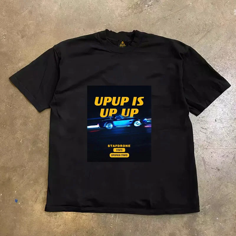 Loose Fit Cotton T-Shirt Unisex Short Sleeve Double Thread UPUPXIA Hero Print Sweat Absorbent round Neck Casual Summer Top