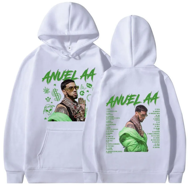 مغني الراب Anuel AA ريال Hasta La Muerte الجرافيك هوديس الرجال طباعة جديد هوديس الرجال بلوزة من الصوف الهيب هوب هوديي غير رسمي خمر #2
