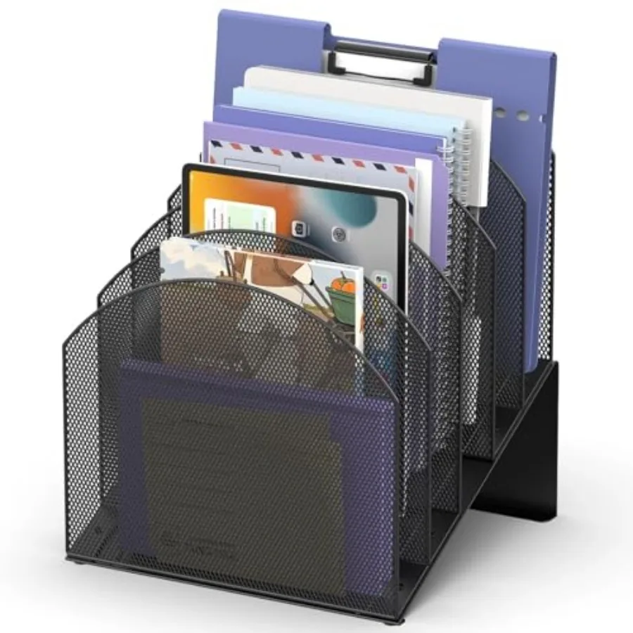 

5-Section Desk File Organizer, Vertical File Organizer for Desk, Mesh Mail Holder for Letter Size Folders, Black