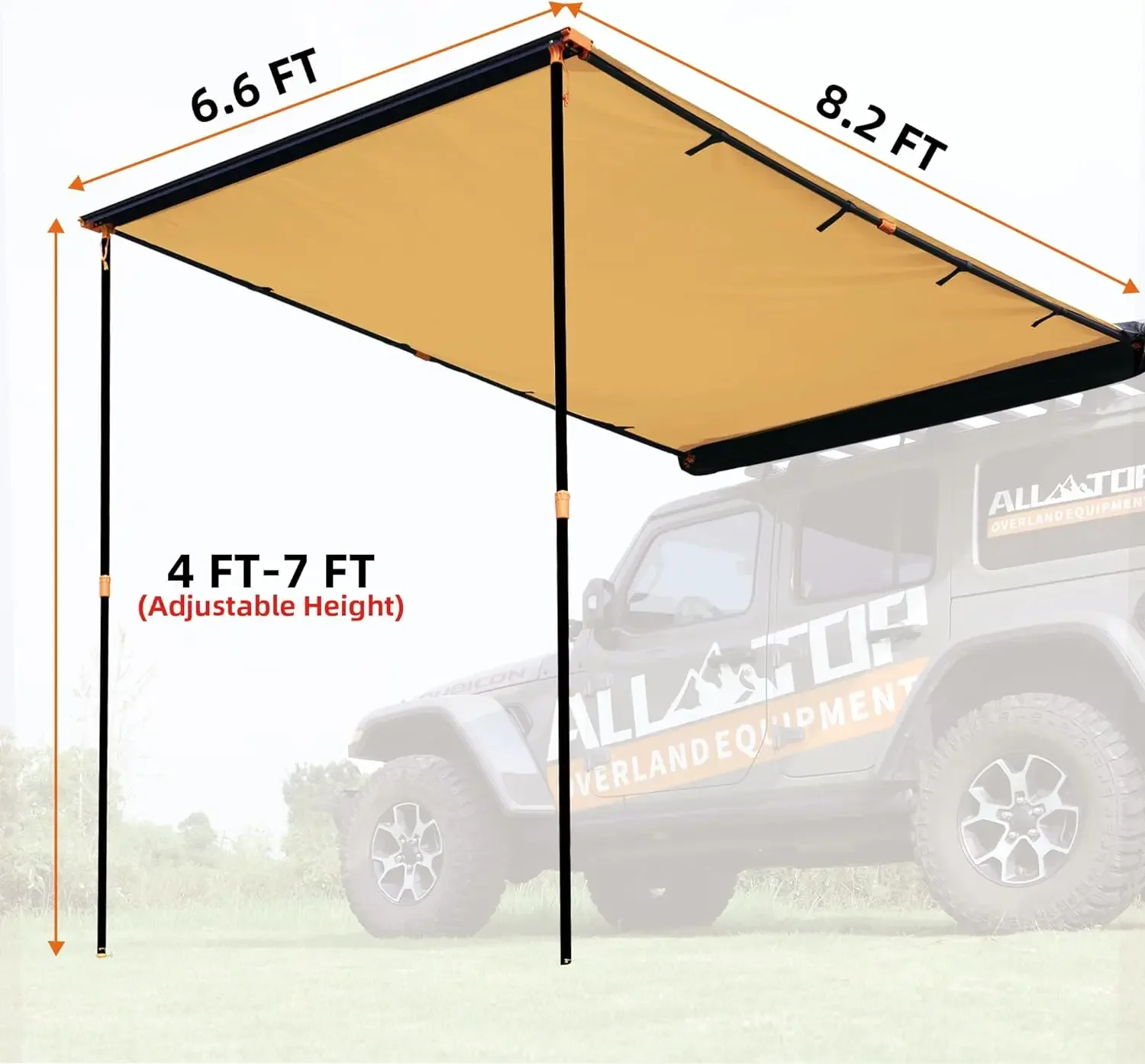 Voertuig Luifel 6.6 'X 8.2' Dakdrager Uittrekbare Zonnescherm Uv50 +, Weerbestendige 4X4 Zijluifel Voor Kamperen En Over Land