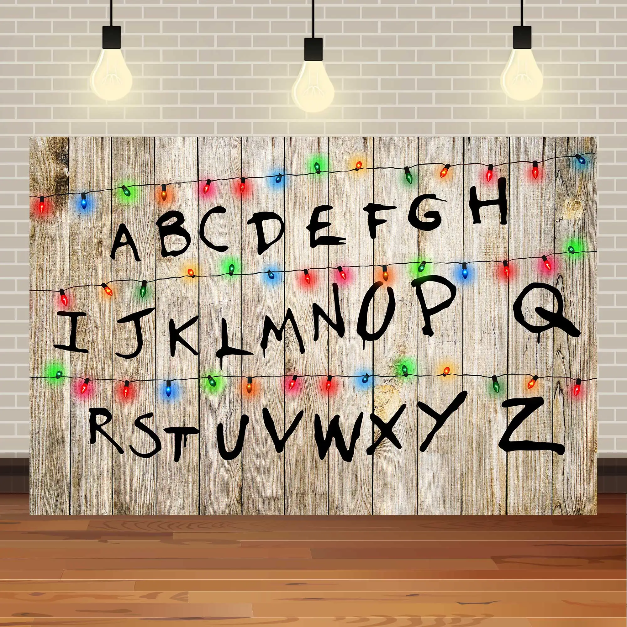 NeoBack Stranger Backdrop Rustic Alphabet Colorful Lights Things Series Background Kids Birthday Party Wooden Photography