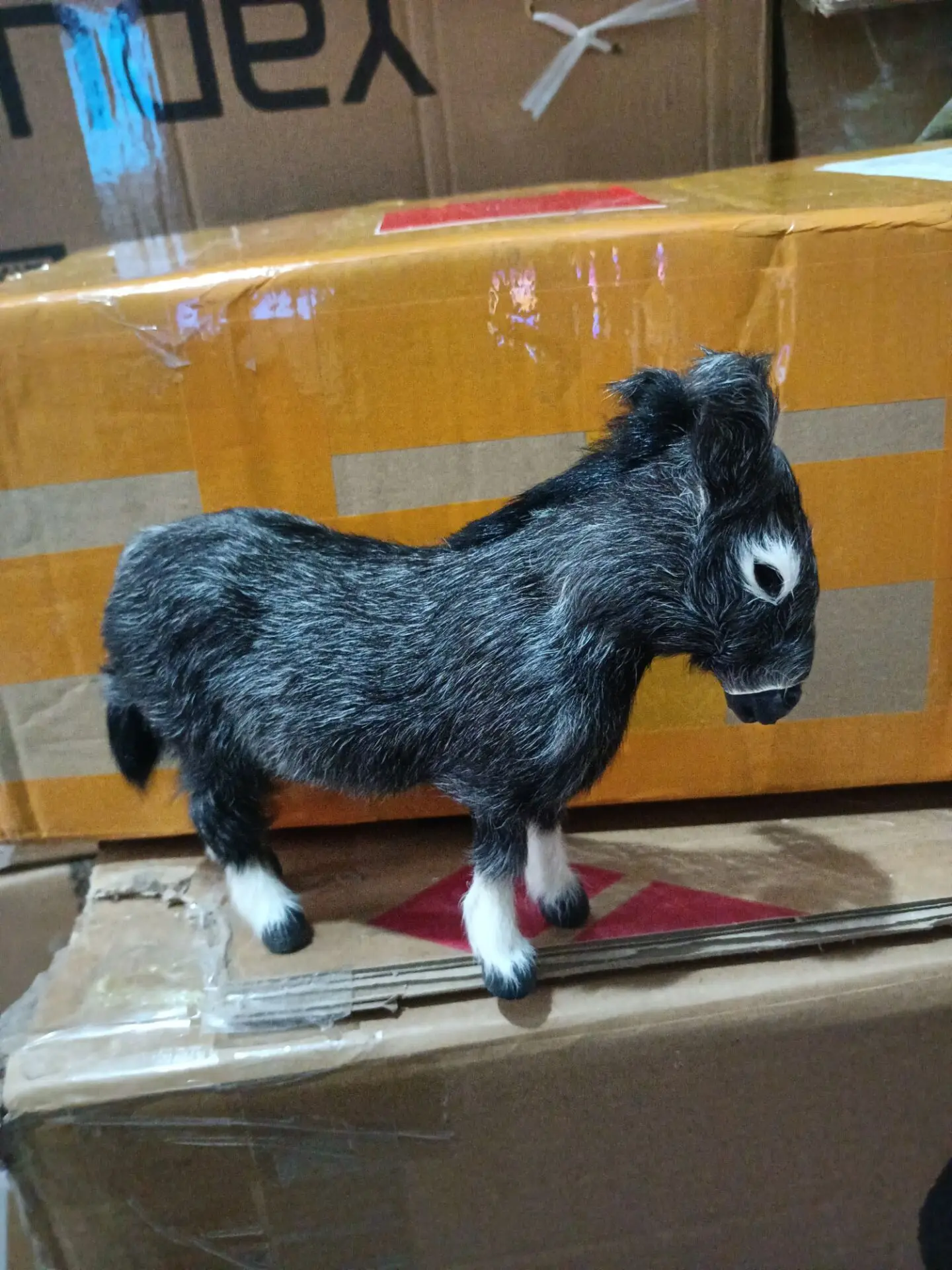 dark gray simulation hard model plastic&fur donkey gift about 22cm  xf2674