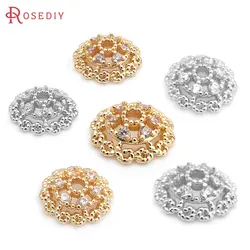 10PCS 6MM 8MM 10MM 18K Gold Color Brass and Zircon Flower Beads Caps High Quality Diy Jewelry Making Necklace Earrings for Women