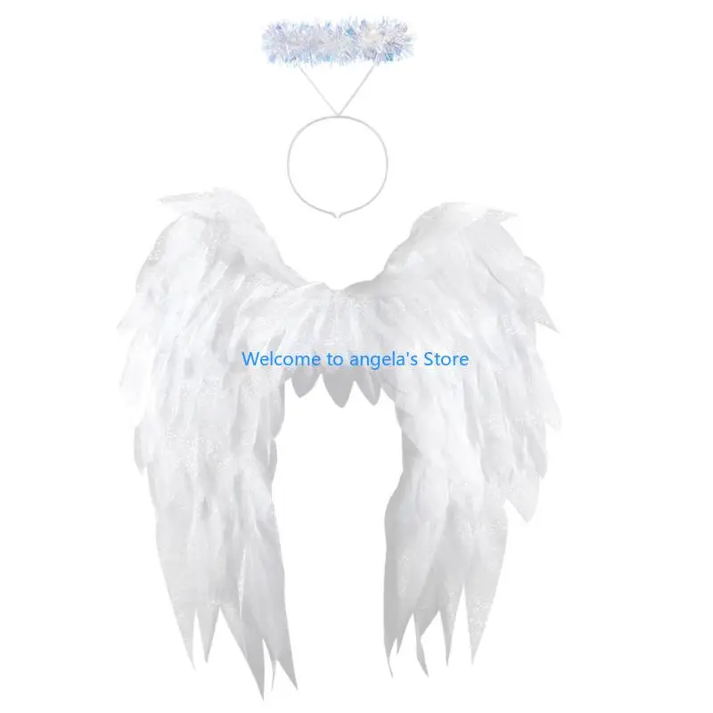 X4YC Angel Costume Angel Wing and Angel Halos Headband Fairys Angel Wing Halloween Angel Dressing Up Costumes Women Girls
