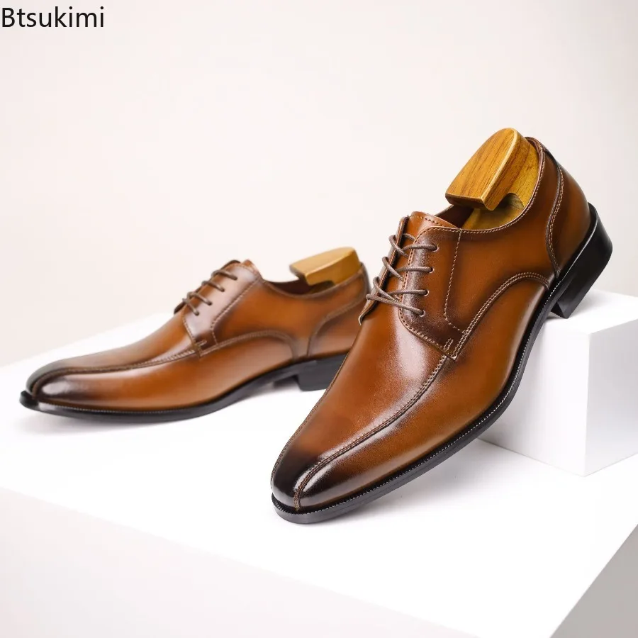 Business Men's Dress Shoes Square Toe Male High Quality Leather Shoes 2026 New Lace Up Wedding Shoes Men Gentleman Derby Shoe