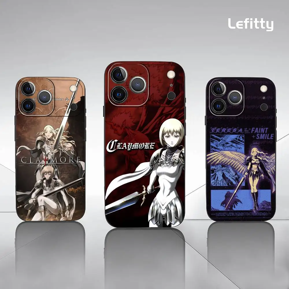 

C-claymore Claires Anime Phone Case For IPhone 17 16 15 14 13 12 11 Pro Max Plus Mini Black Frosted Soft Shell Funda