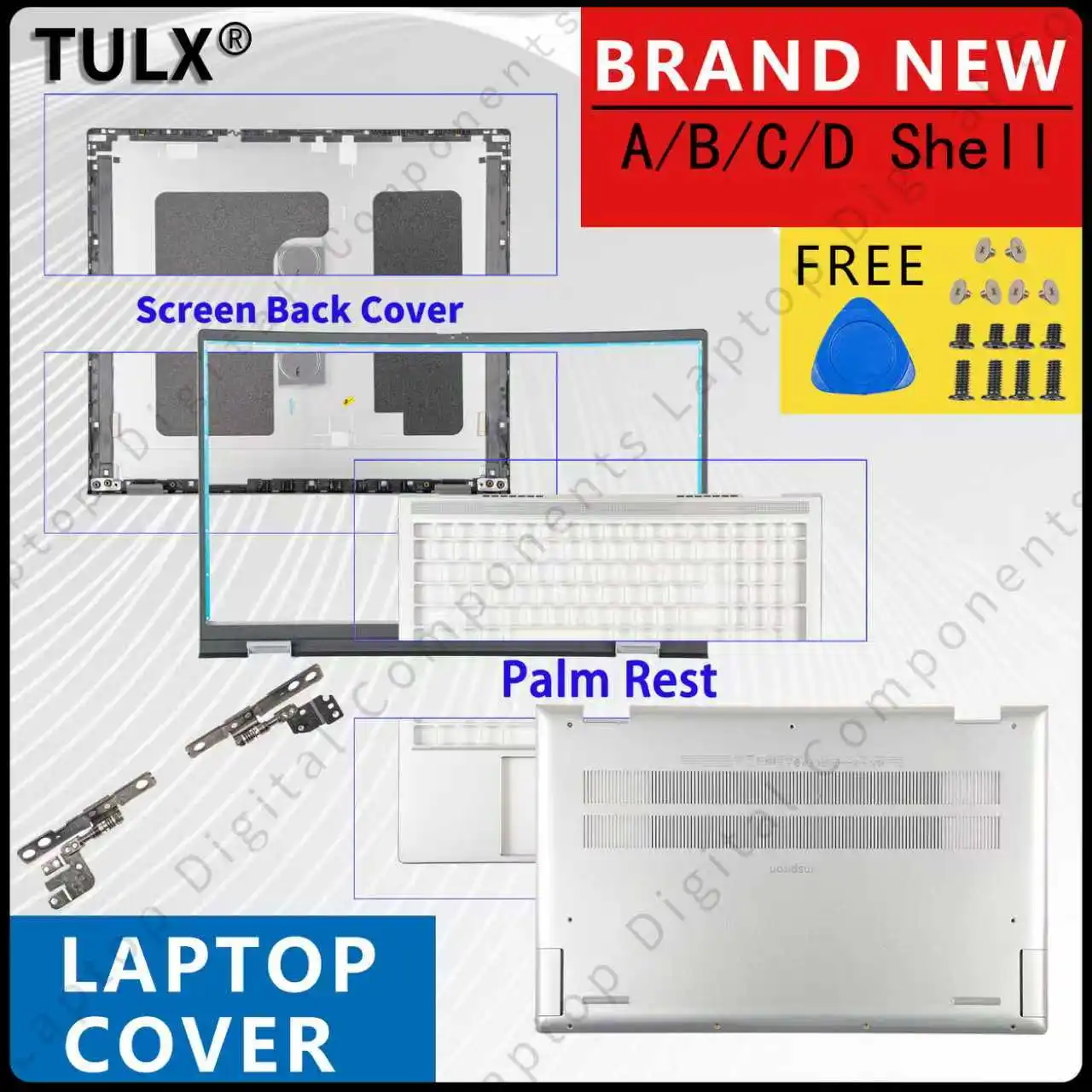 

For Inspiron 15 Plus 7510 Laptop Case Parts LCD Back Cover Bezel Palmrest Bottom Case Hinges Notebook Cover Repair Silver