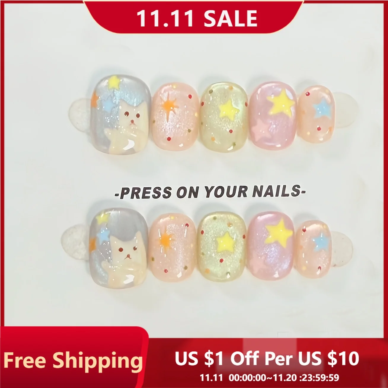 10 قطعة الصحافة اليدوية على الأظافر هريرة الزجاج الخرز عين القط أظافر صناعية للنساء والفتيات ستار البولكا انفصال يمكن ارتداؤها وهمية مسمار