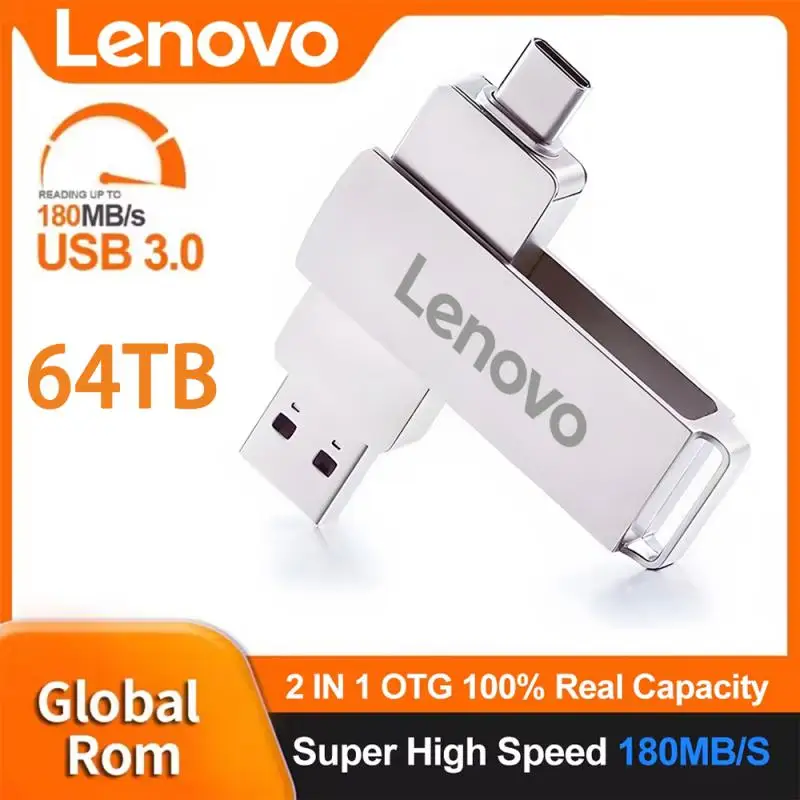 레노버 정품 USB 플래시 드라이브, USB 3.0 인터페이스, 실제 용량 16TB 64TB 펜 드라이브, 고속 플래시 디스크, 노트북용 180 mb/s 