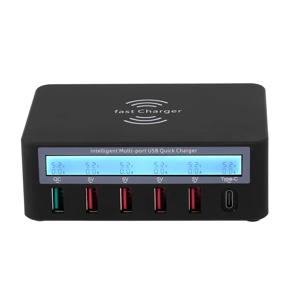 Smart Charging Station with 6 Ports LCD USB Charging Dock Wireless Charger of Universal Compatibility Charging Station