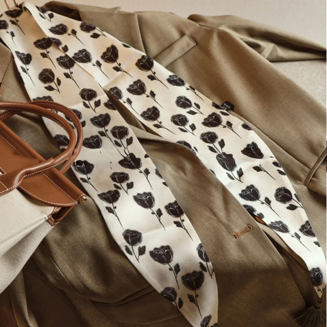 

Чернильная снежная роза, лента в стиле старых денег, шелковая шелковая кисточка, саржевый двусторонний двухслойный роскошный длинный шелковый шарф высокого класса