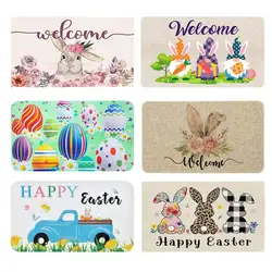 Spring Easter Doormat Happy Easter Cute Rabbit Egg Print Outdoor Entrance Bathroom Carpet Floor Mat Easter Home Decoration