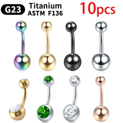 G23 Titanium 14G Belly Button Rings zircon Highly Polishing Threaded Eyebrow Nails ASTM F136 Body 10pcs wholesale Belly Button