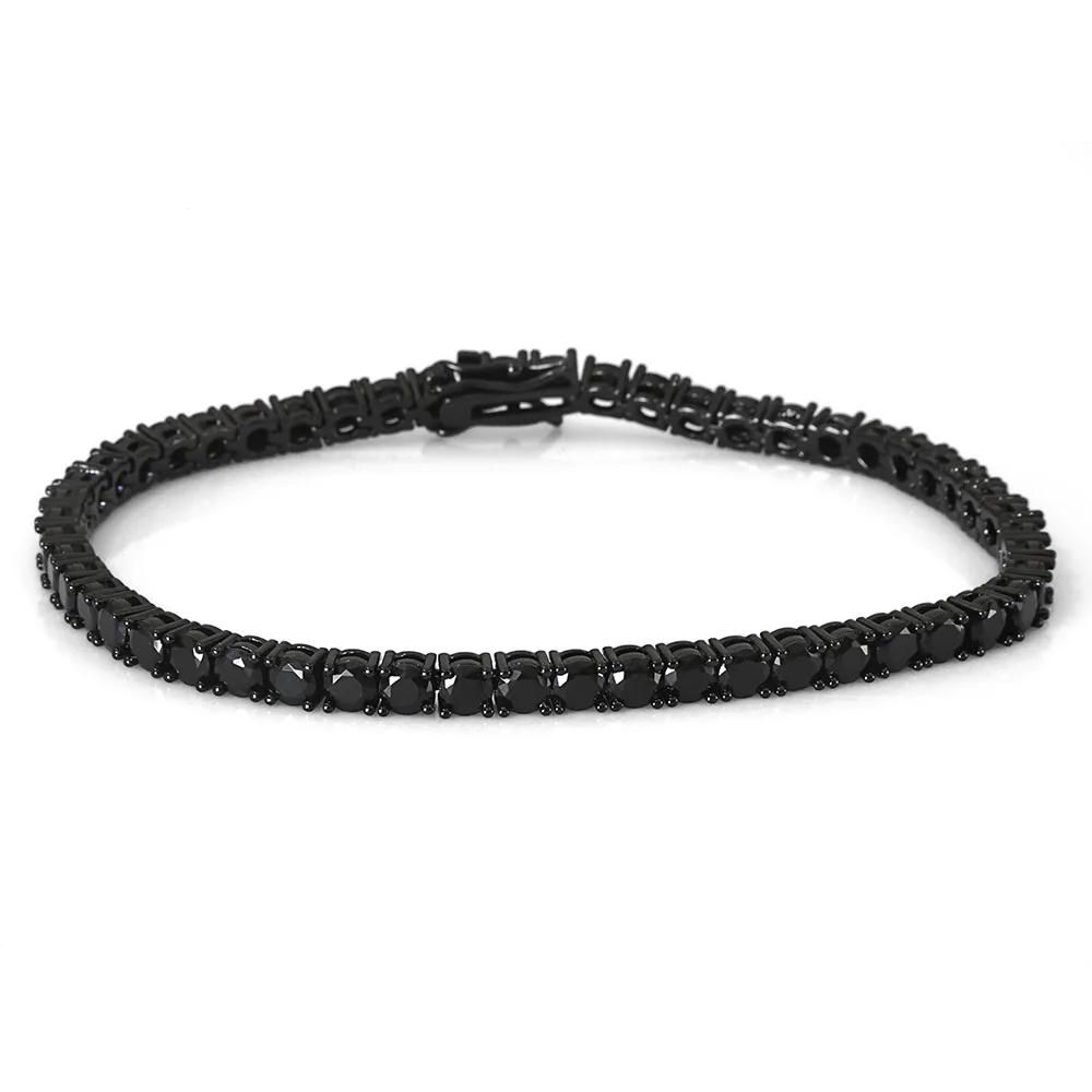 NY Hip Hop Style 3/4MM Black Shiny Zircon Tennis Chain Iced Single Row Inlaid Diamond Zirconia Men's Jewelry Bracelet