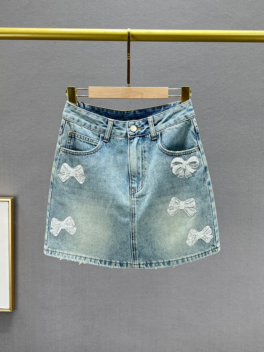 

Джинсовая юбка с высокой талией для женщин, летняя модная облегающая короткая юбка, предотвращающая просвечивание, в китайском стиле, синие джинсы