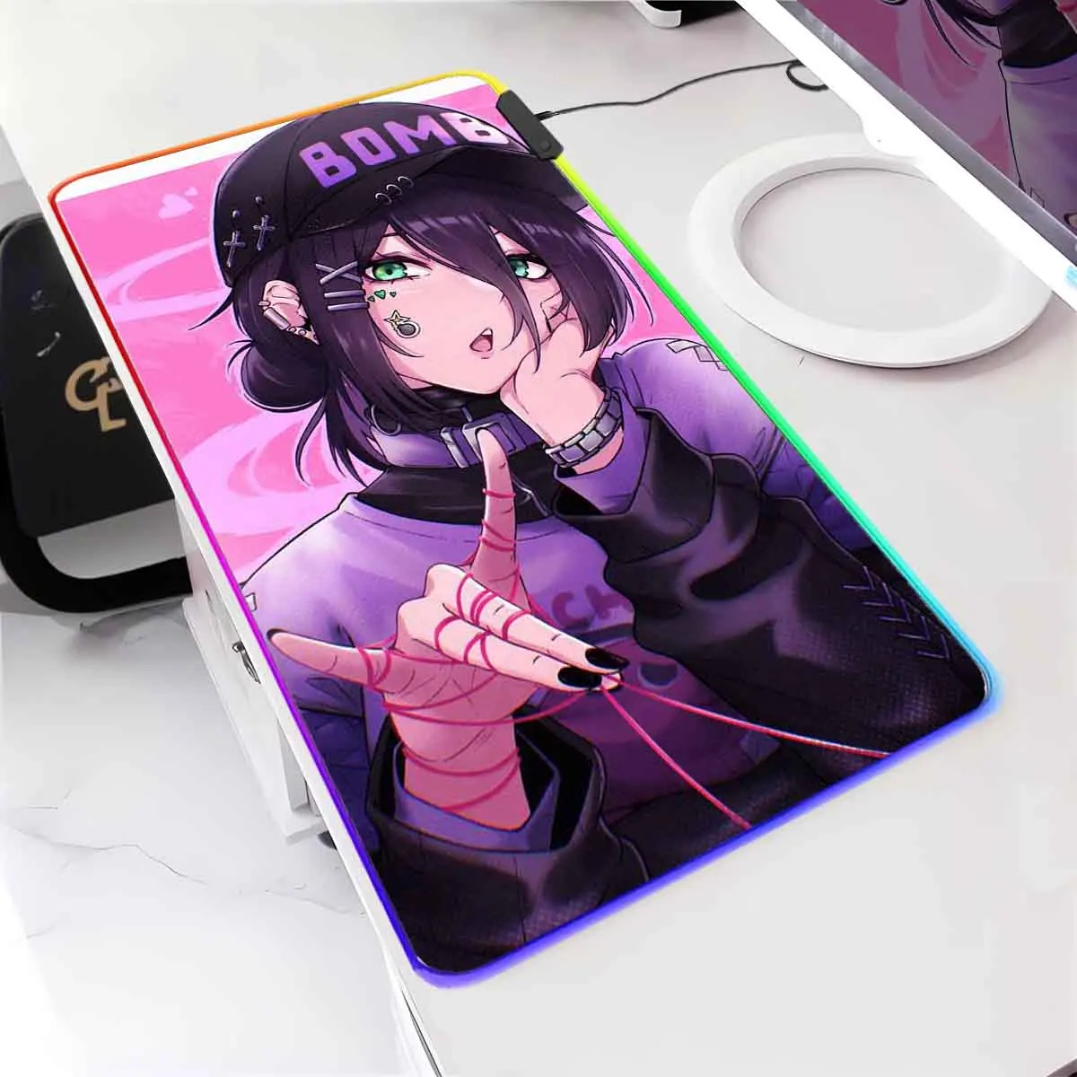 

Anime RGB Backlit Mouse Pad Chainsaw Man Mouse Mat Reze LED Large Mouse Pad Non-Slip Keyboard Mat Desktop Accessories