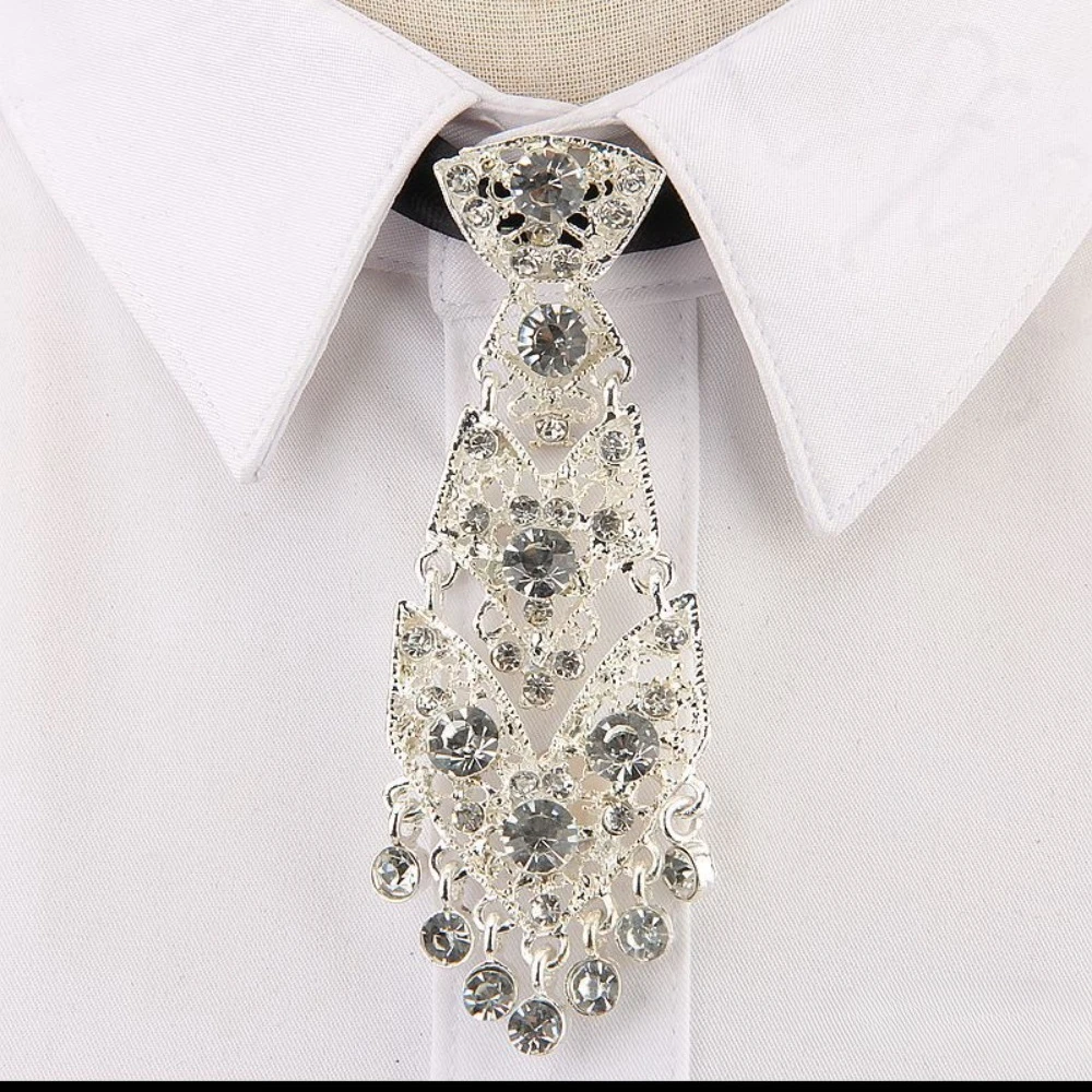 Fashionable Personalized Trendy Unisex Korean Version Cocktail Party Wedding Host Metal Rhinestone Small Tie