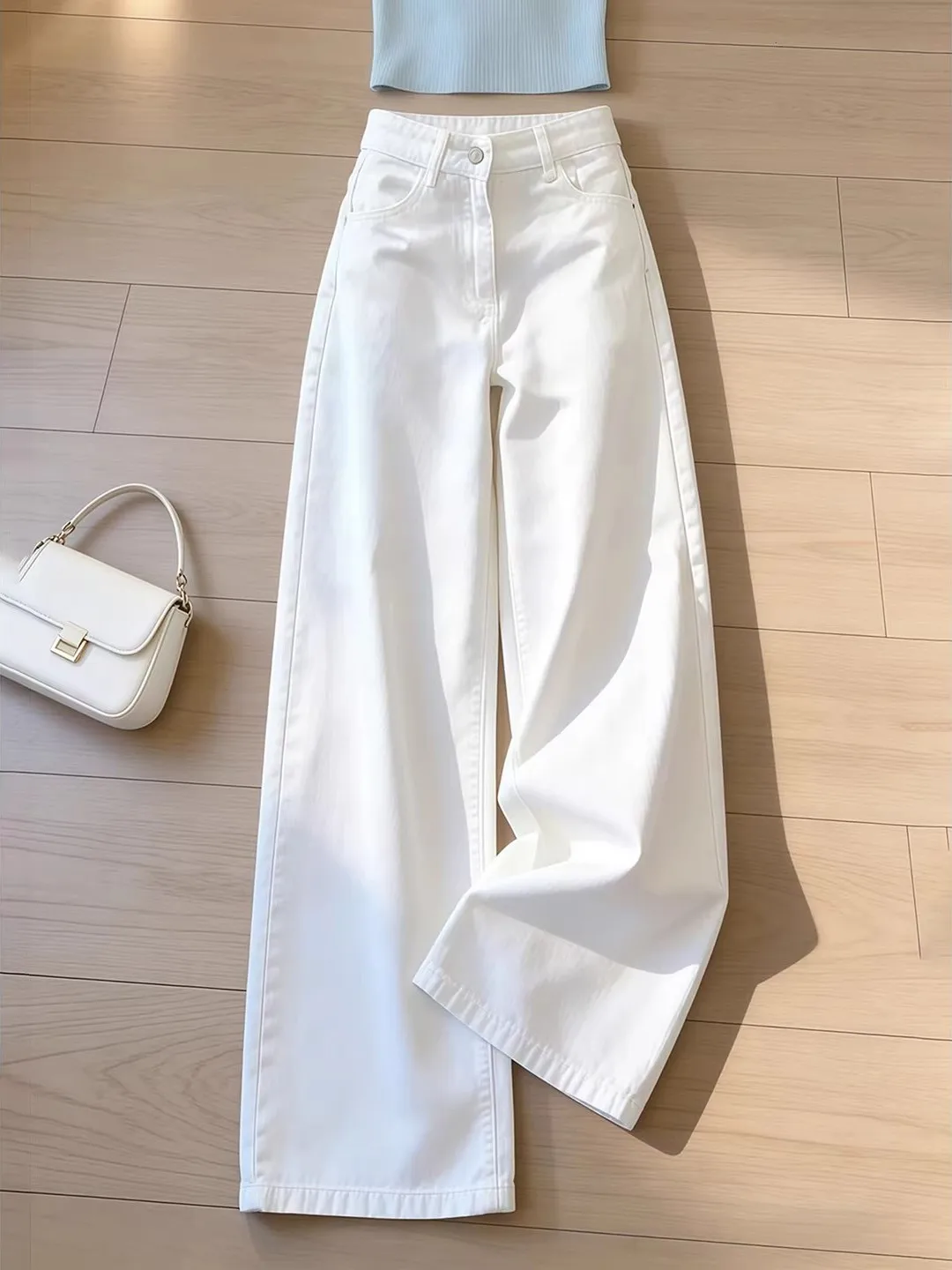 

Белые мужские джинсы Cleanfit с высокой талией, свободного кроя, прямые, слегка расклешенные, в американском стиле, не однотонные